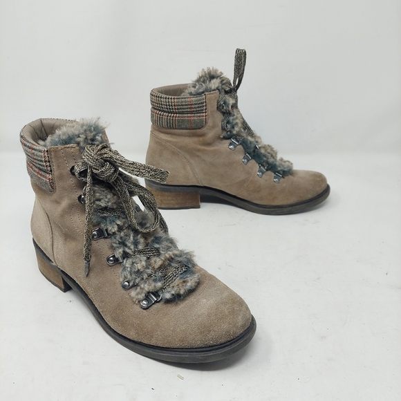 Sam Edelman Darrah Sand Taupe Suede Faux Fur Plaid Ankle Boots Block Heel Size 8 - Picture 11 of 11